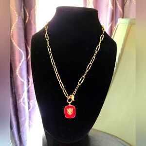 BAR, Gianni Red Lioness Pendant On Gold-Tone Chain Necklace, NIP